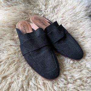 Free People Black Textured Slip-On Mules
